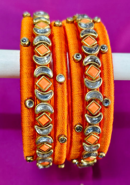 Vibrant Orange Silk Thread Bangles
