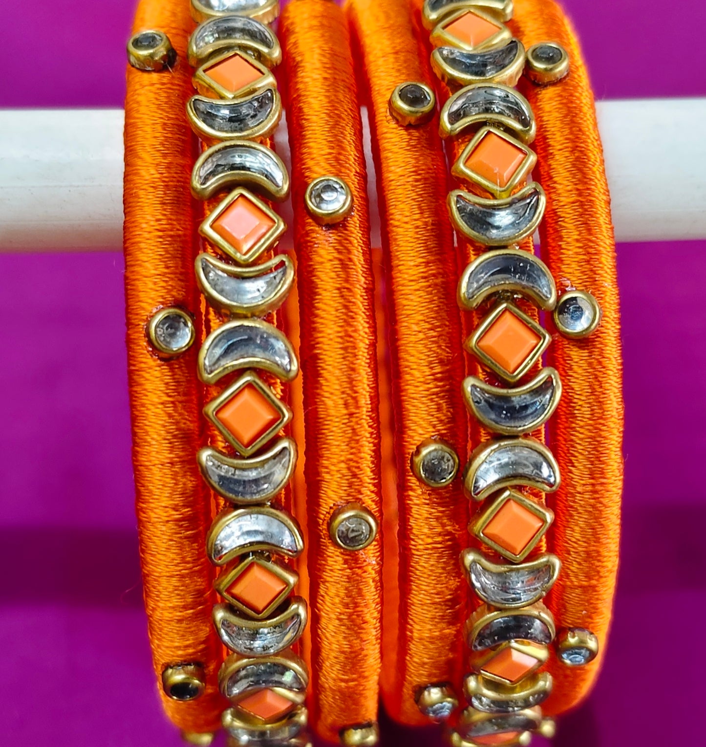 Vibrant Orange Silk Thread Bangles