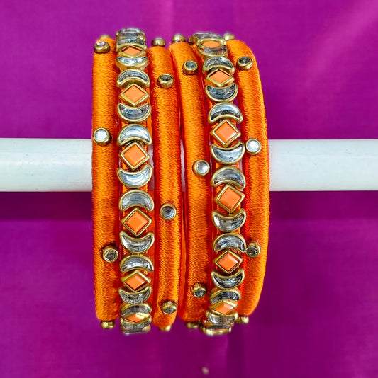Vibrant Orange Silk Thread Bangles